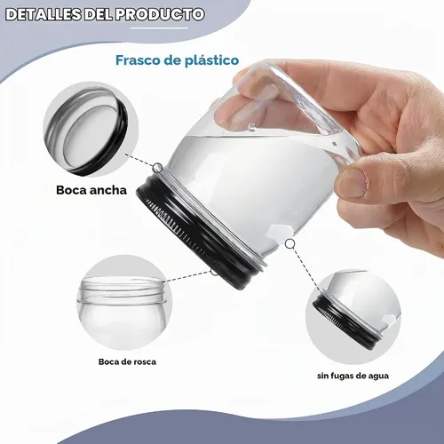 Vista 3 de Novelinks - Tarros de plástico de 8 onzas y tarros de plástico transparente con tapas, 8 onzas 8 Pack, Black, Plastic Containers with Lids, Small