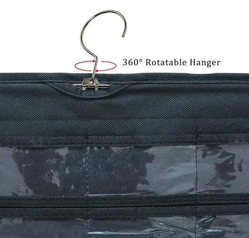 Vista 3 de Organizador colgante de doble cara para joyas, soporte para herramientas pequeñas con 80 bolsillos transparentes (negro)