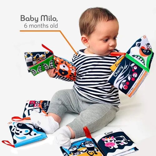 Vista 4 de Libros de tela juego de 6 Libros suaves de alto contraste Imágenes en blanco y negro que fomentan el desarrollo infantil adecuado para bebés y niños