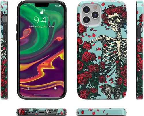 Vista 4 de Casely Funda para iPhone 11 Pro Forever Grateful Grateful Dead Skeleton Floral Diseño clásico ultra delgado