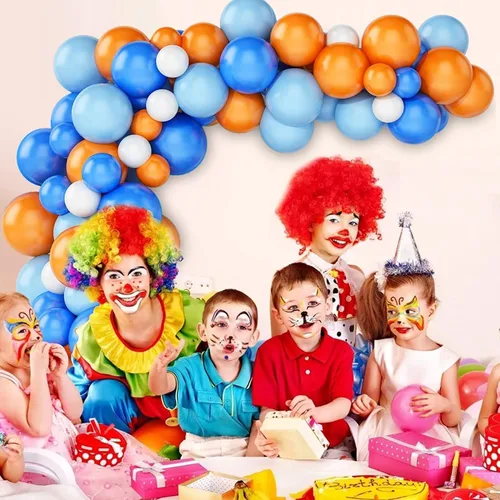 Vista 6 de Kit de arco de guirnalda de globos, kit de arco de globos azul y naranja y blanco, guirnalda de globos, globos de látex para decoración