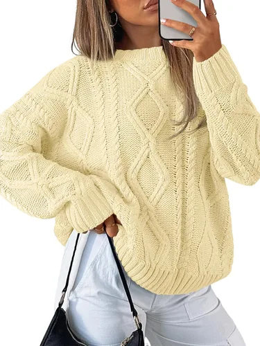 Vista 27 de Trendy Queen Suéteres de punto trenzado de gran tamaño para mujer, trajes Verde militar