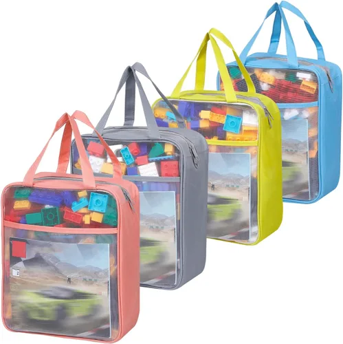 Vista 8 de 4 bolsas plegables de almacenamiento de juguetes, bolsas de conchas marinas de gran capacidad para la playa, bolsa de almacenamiento portátil