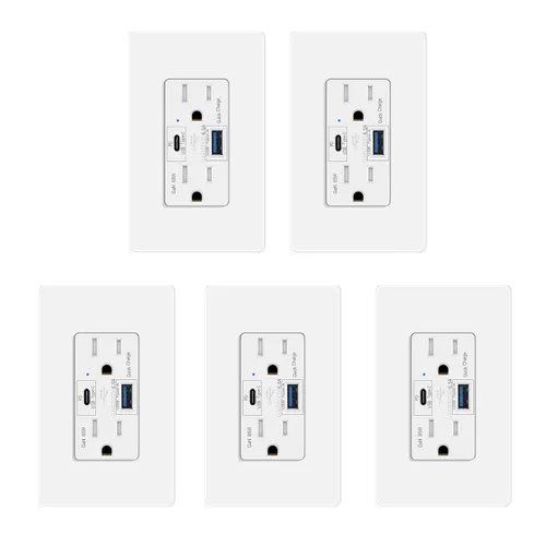Vista 22 de 15 Amp GFCI Outlet with USB C Ports & USB-A, 1PCS 24W Self-Testing GFCI USB Combo with LED Indicator, Tamper Resistant for Kitchen & Bathroom