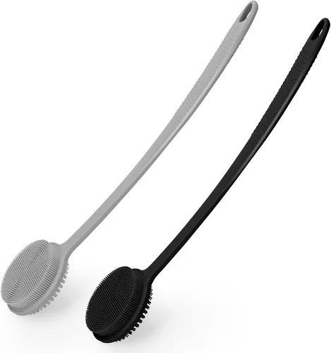 Vista 8 de Paquete de 2 cepillos de espalda para ducha, cepillo corporal de mango largo de 17 pulgadas, cepillo de ducha de doble cara para exfoliación