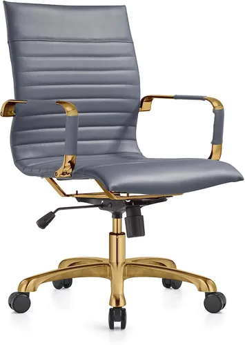Vista 13 de LeisureMod Harris Silla de oficina con almohadilla suave, silla ejecutiva de piel sintética con base de acero dorado, altura ajustable, bloqueo