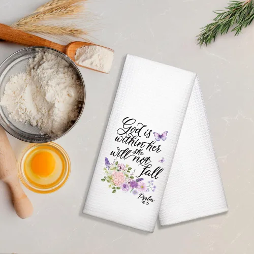 Vista 5 de DYJYBMY God is Within Her Will She Not Fall - Toalla de cocina religiosa, Salmo 46:5, decoración de cocina con versículo de la Biblia, regalos