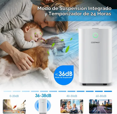 Vista 8 de COSTWAY Deshumidificador de 2,000 pies cuadrados para el hogar, deshumidificador de 32 pintas con 3 modos, 2 velocidades, panel de control táctil