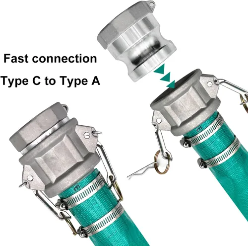 Vista 5 de SAFBY Manguera de descarga de bomba de agua con accesorios de aluminio Camlock A C E F, manguera de drenaje resistente de tres capas para piscina