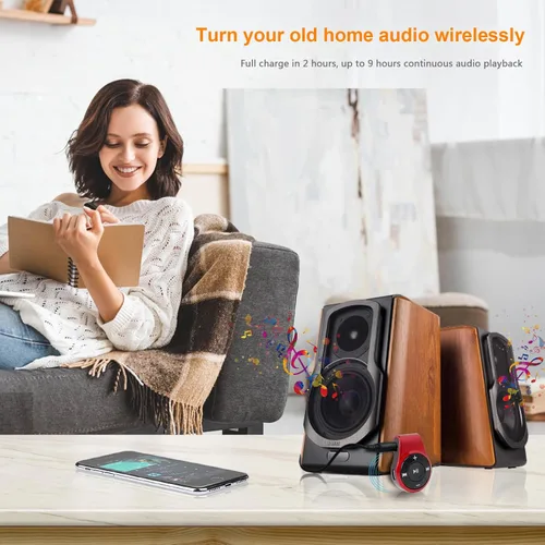 Vista 6 de Receptor Bluetooth para auriculares, auriculares, altavoz o audio de coche, con micrófono para llamadas manos libres y música.