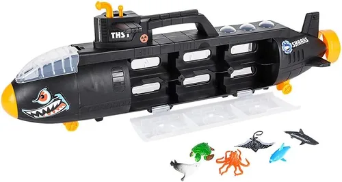 Vista 4 de Aquatic Discovery Expedition - Juguete submarino de investigación y rescate con 6 animales marinos oceánicos, juego de barco submarino para niños