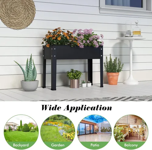 Vista 8 de HAPPYGRILL Cama de jardín elevada, maceta elevada de 18 pulgadas con patas, orificio de drenaje, diseño de dobladillo, caja de jardín de metal