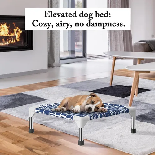 Vista 2 de Cama elevada para perros: tela suave y cómoda, fácil de limpiar, marco de acero inoxidable, diseño elevado para circulación de aire, cuna duradera