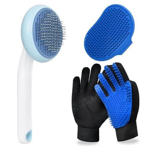 Vista 7 de Cepillo para guantes de aseo para gatos, paquete de 2, herramienta para quitar el pelo de mascotas