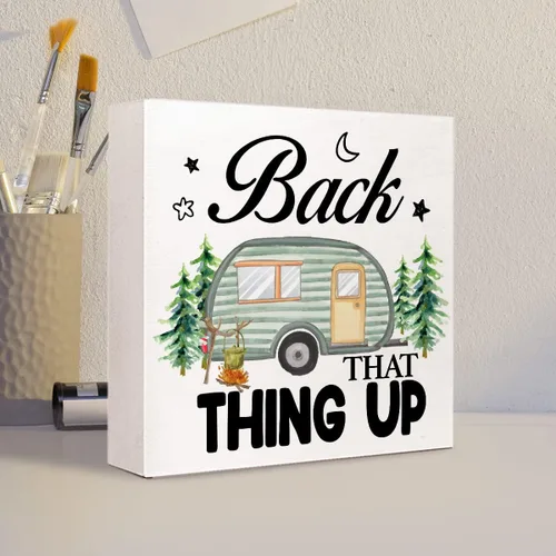 Vista 4 de Back That Thing Up - Cartel divertido de placa de madera para campamento, con cita rústica, bloque de madera para el hogar, cámper, decoración