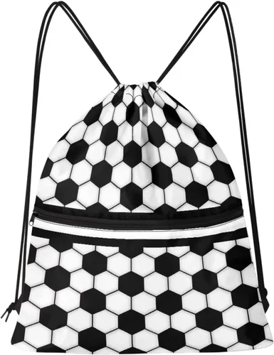 Vista 8 de Mochila con cordón para hombres y mujeres, bolsa de cordón para niños y niñas, con compartimento con cremallera, Fútbol, Classic