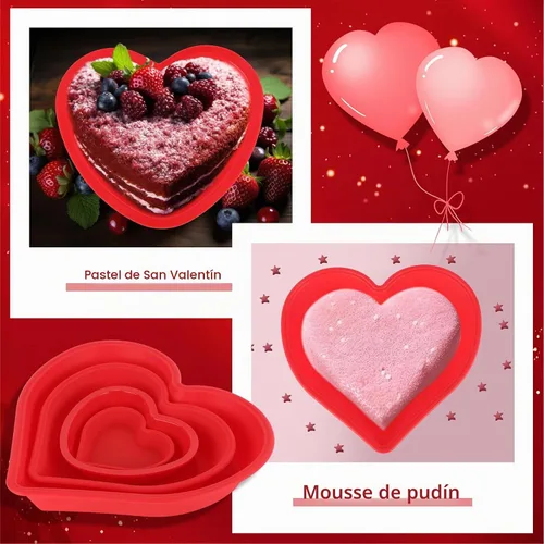 Vista 4 de 4 moldes de silicona para pasteles de corazón, moldes antiadherentes para aniversario, cumpleaños, aperitivos, cupcakes