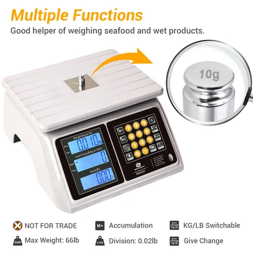 Vista 3 de Báscula comercial impermeable para alimentos BROMECH de 66 libras con cálculo de precios Digital Rechargeable Scale for Meat, Seafood, Produce at