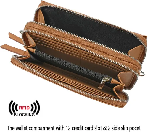 Vista 2 de Lanyani Cartera cruzada RFID con bolsillo para teléfono para mujer, cuero vegano