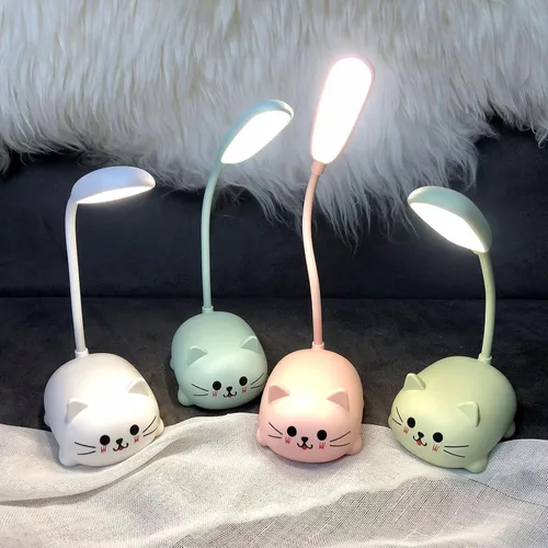 Vista 6 de Neioaas Lámpara LED de escritorio para niños, bonita lámpara de gato luz de lectura recargable por USB, luz de mesa LED portátil, cuello de ganso
