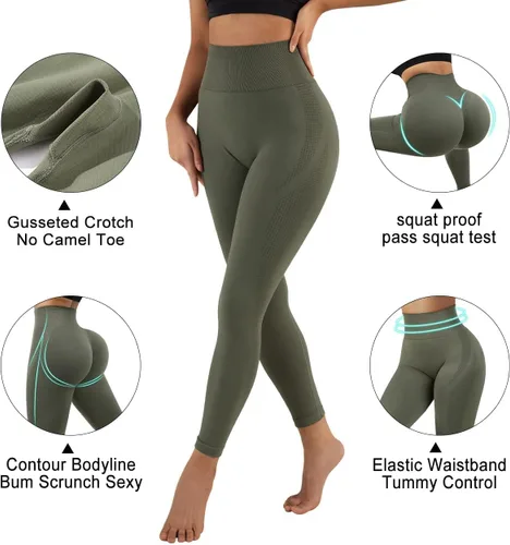 Vista 3 de MOSHENGQI Leggings para mujer, sin costuras, cintura alta, adelgazantes, para entrenamiento, gimnasio, yoga