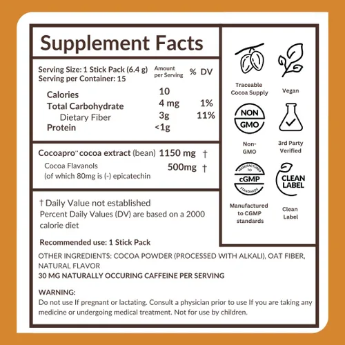 Vista 10 de CocoaVia Cardio Health Cacao en polvo, 15 palitos de una sola porción, 500 mg de flavanoles de cacao, apoya la salud del corazón, aumenta el óxido