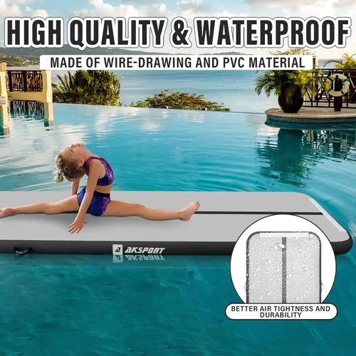 Vista 5 de AKSPORT Colchoneta inflable de gimnasia de 10 pies, 13 pies, 16 pies, 20 pies, 23 pies, con bomba de aire, para uso doméstico, entrenamiento
