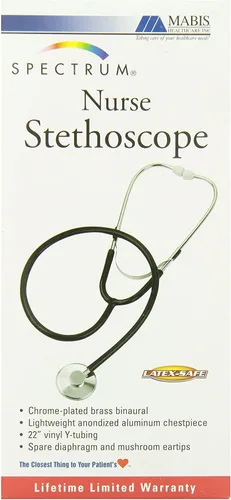 Vista 6 de MABIS Spectrum Series - Estetoscopio de cardiología de cabeza única, estetoscopio de enfermería y uso clínico, ligero, 30 pulgadas, negro