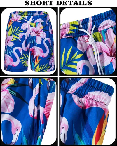 Vista 4 de TUNEVUSE Little & Big Boys - Conjunto de camisas hawaianas con botones y pantalones cortos con sombrero de pescador, trajes de verano estampados