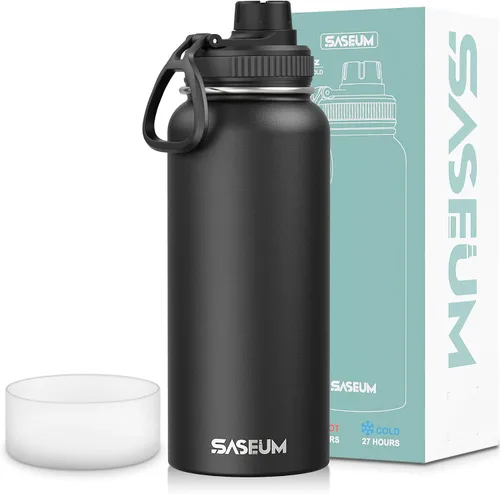 Vista 16 de SASEUM Botella de agua de acero inoxidable de 12 onzas, botella aislada sin BPA con tapa de boquilla a prueba de fugas, botella de metal de boca