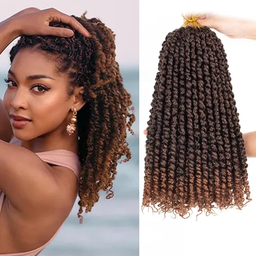 Vista 28 de Leeven Cabello rubio degradado de 14 pulgadas, pretrenzado y trenzado de pasión, 8 paquetes de extensiones de cabello sintético bohemio para mujeres