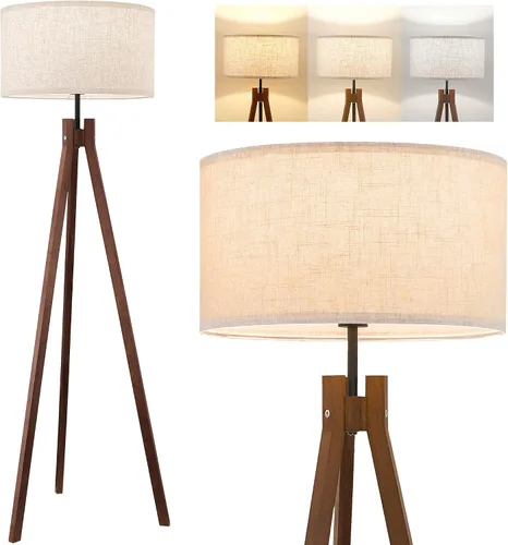 Vista 11 de ELYONA Lámpara de pie para sala de estar, trípode de madera maciza de fresno con control remoto, lámpara de pie regulable sin pasos para dormitorio