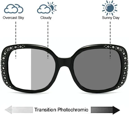 Vista 3 de Gafas de lectura fotocrómicas de transición multifocal progresiva para mujer con diamantes de imitación redondos