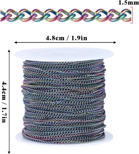 Vista 3 de Rollo de cadenas coloridas de acero inoxidable de 66 pies, acero inoxidable 304 de 0.059 pulgadas de acero inoxidable 304, cadenas trenzadas
