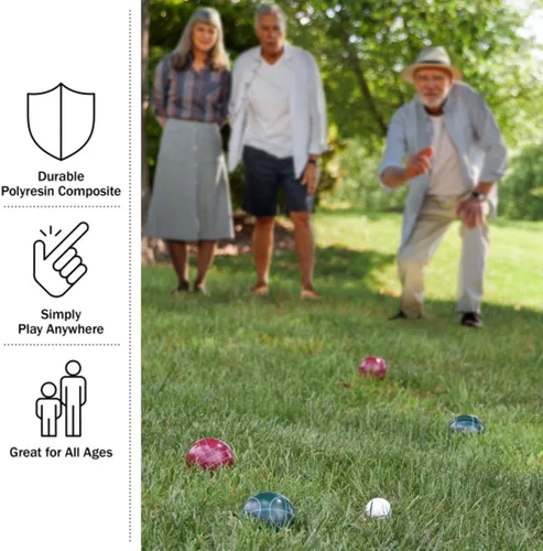Vista 2 de Trademark Games Juego de bochas tamaño reglamentario – Juego de césped para patio trasero o playa – Incluye bolas de bochas rojas y verdes, palino