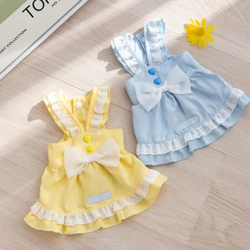 Vista 2 de Vestido para perro con manga abombada, amarillo limón, girasol, piña, a cuadros, ropa de verano para perros pequeños y niñas Botón de amor