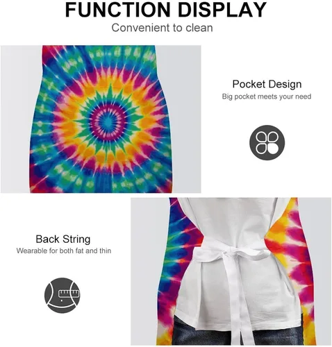 Vista 6 de MUSM Tie Dye Pattern Apron，Classic Vintage Funny with Pockets Aprons,Adjustable Bib Waterdrop Resistant for Kitchen Cooking Restaurant BBQ Painting