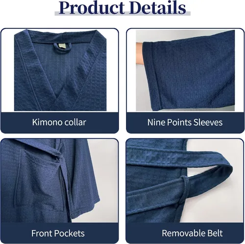 Vista 4 de Bata de baño tipo kimono ligera hasta la rodilla para hombre, bata de ducha para spa
