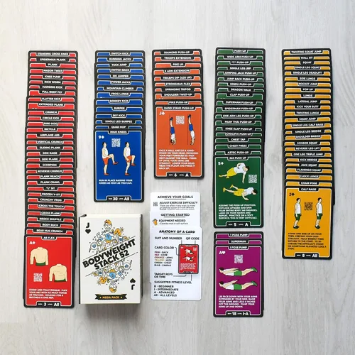 Vista 5 de Tarjetas de ejercicio: juego de 52 cartas para entrenamiento corporal de fuerza y peso (versión en inglés) Diseñado por un experto en fitness