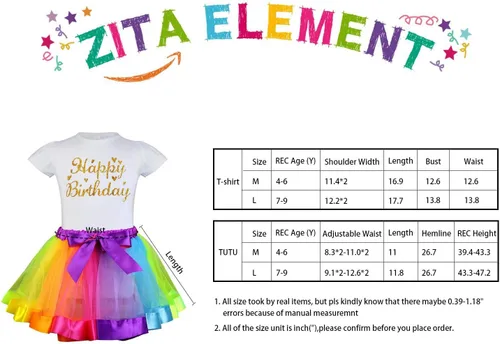 Vista 5 de ZITA ELEMENT Ropa de arcoíris y accesorios para el cabello para niñas americanas de 18 pulgadas, 2 camisas de algodón, 2 faldas tutú arcoíris y 2