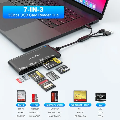 Vista 2 de Lector de tarjetas de memoria múltiple 10 en 1 - USB C iluminación USB3.0 lector de tarjetas múltiples para SD TF CF XD MS, adaptador de lector