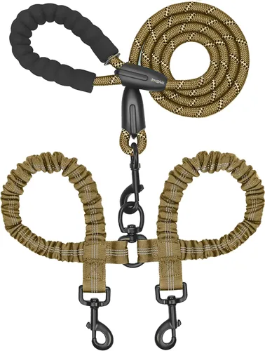 Vista 9 de iYoShop Correa doble para perro, giratoria de 360°, correa para caminar sin enredos con elástico absorbente de golpes para dos perros
