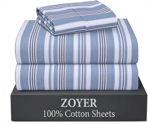 Vista 34 de ZOYER Sábanas de 100 % algodón percal tamaño individual, refrescantes y transpirables, duraderas, con una sensación nítida, suave y cómoda, bolsillo