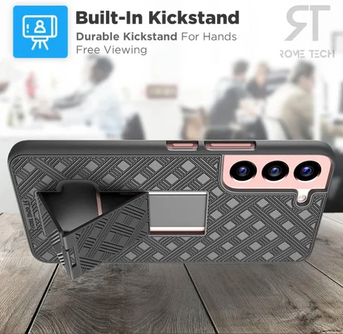 Vista 5 de Funda diseñada para Samsung Galaxy S22 con funda de clip para cinturón, funda con función atril, color negro