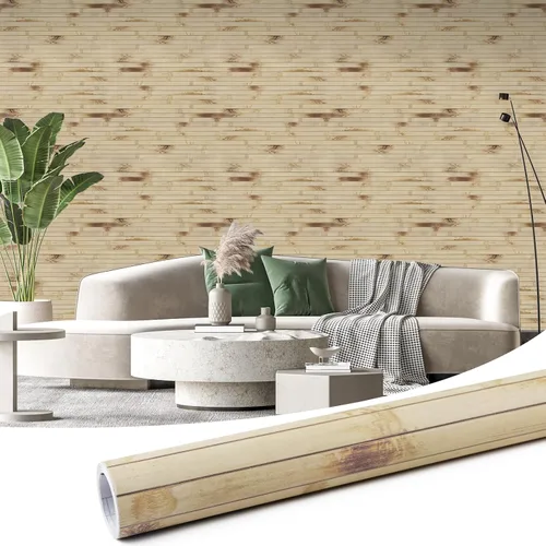 Vista 10 de Pole Wrap - Papel tapiz de bambú a rayas para despegar y pegar, papel de contacto de madera sintética texturizada, 17.3 x 120 pulgadas, listones