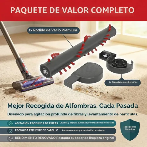Vista 6 de Repuesto 1 rodillo de vacío y 2 tapas del lado derecho - Compatible con Dyson™ Parte # 917391-01, 914123-01 - Compatible con Dyson™ Modelos DC-25