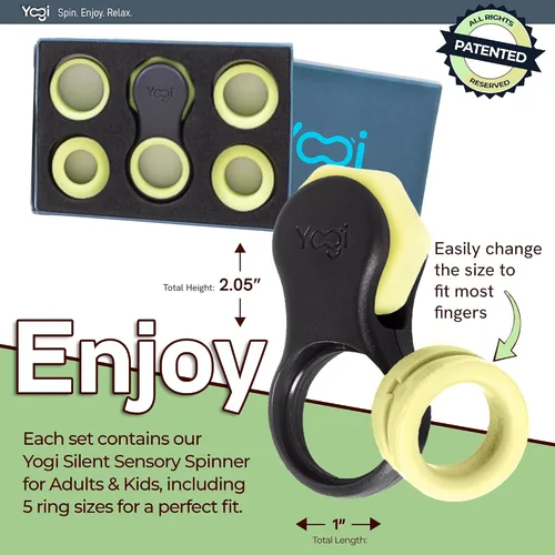 Vista 6 de Yogi Fidget Toy para adultos y niños – Juguete sensorial para aliviar el estrés con 5 anillos de silicona para los dedos – Fidget silencioso