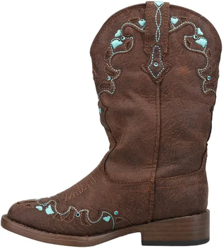 Vista 3 de ROPER Niños Niñas Corazón Bordado Punta Cuadrada Casual Botas Mid Calf - Marrón