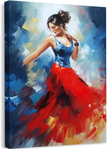 Vista 8 de GLOKAKA Pintura de niña bailarina, arte de pared para baño, abstracto, azul oscuro, brillante, sin espalda, vestido para niña, bailarina, lienzo