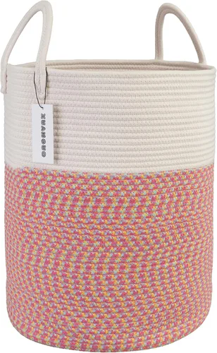 Vista 18 de XUANGUO Cesta de cuerda de algodón negro para ropa sucia, cesta de almacenamiento tejida para sala de estar, dormitorio, cesta de cuerda alta
